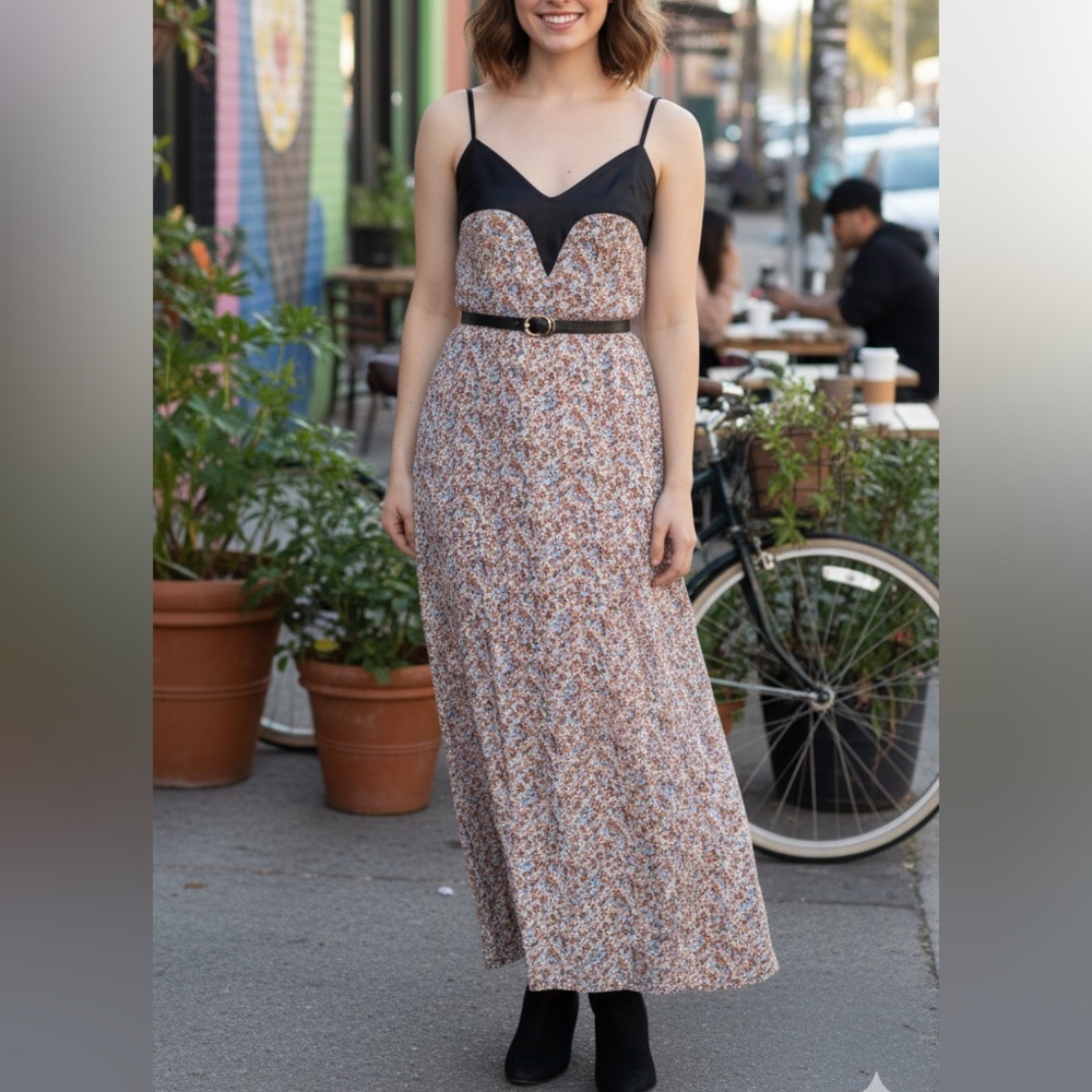 TOV Holy Faux Leather Floral Maxi Dress